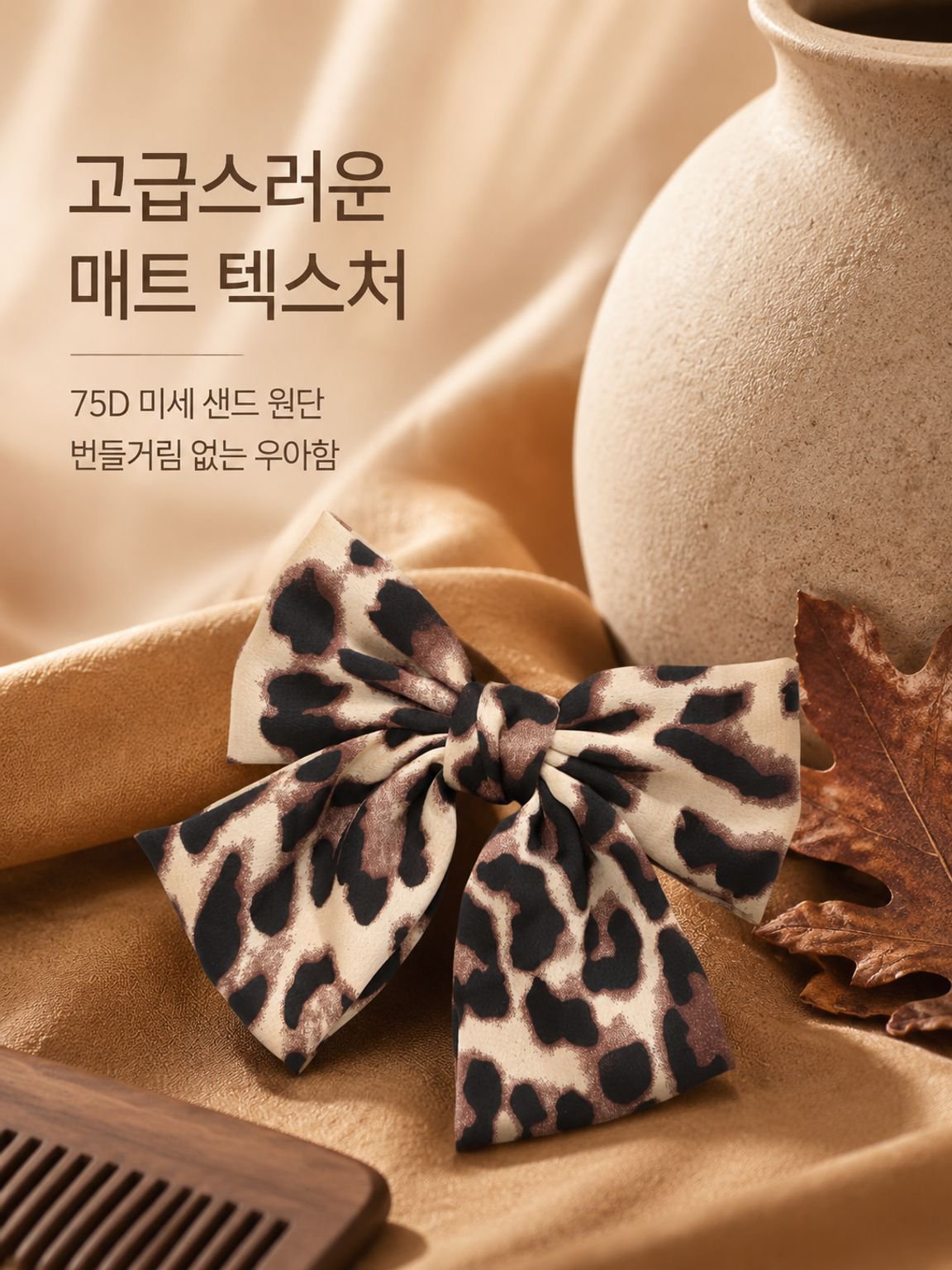 호피무늬 리본 헤어핀