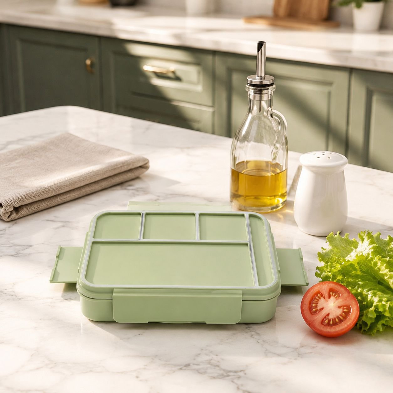 Magnetronbestendige lunchbox met bestek