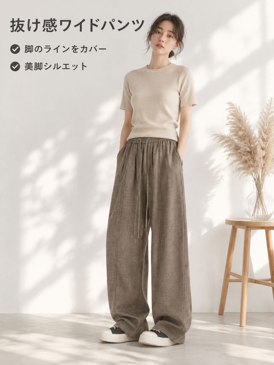 落ち感のあるワイドパンツ