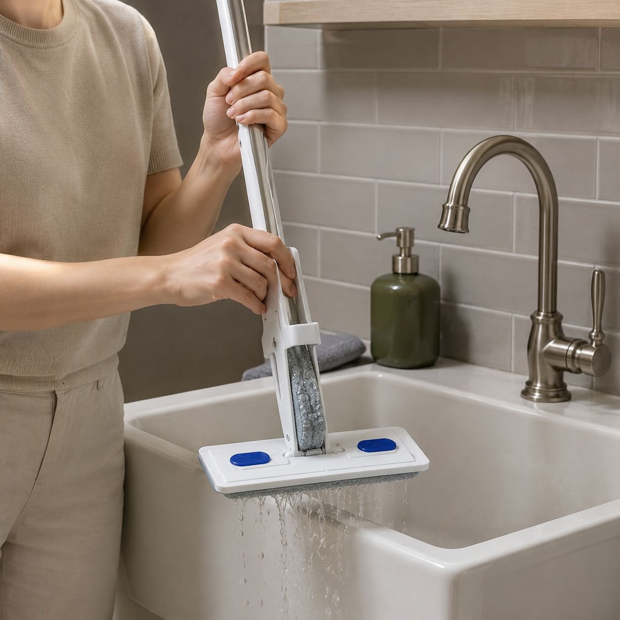 Hands-Free Household Mop for Wooden Floors, Wet and Dry Use