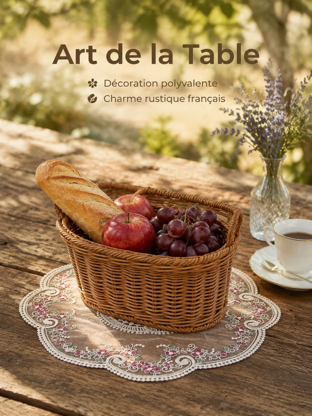 Nappe en tissu décorée de broderie en dentelle française