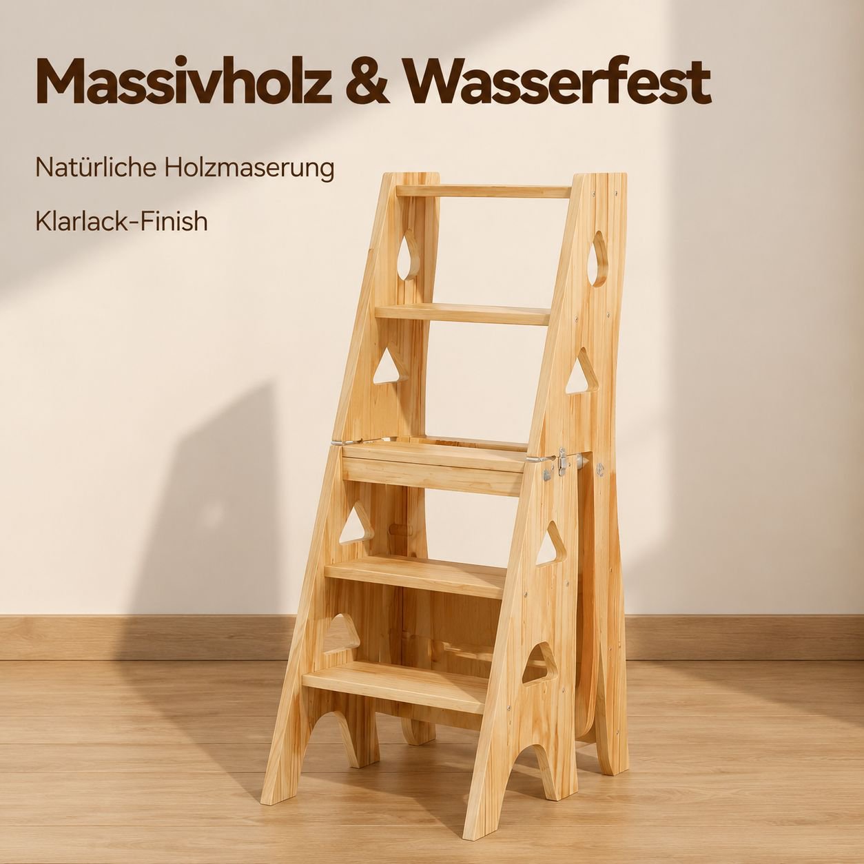 Vierstufiger Klappleiterhocker aus Holz