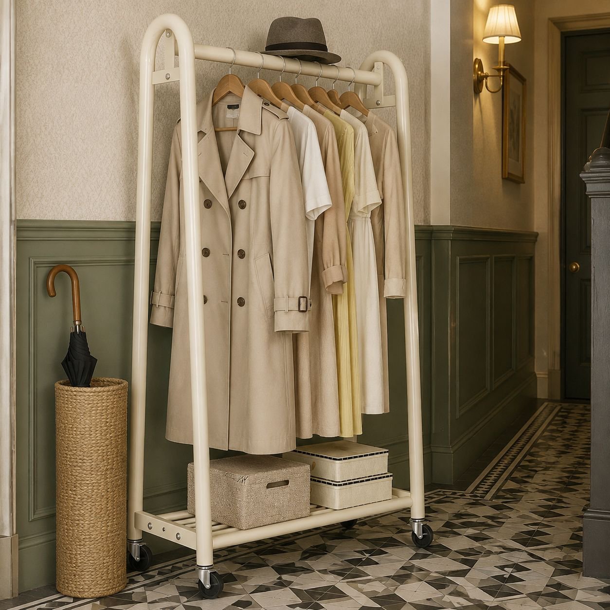 Indoor Movable Floor Clothes Storage Rack