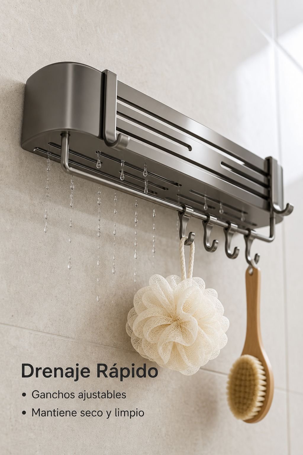 Estante de baño rectangular de instalación sin perforación