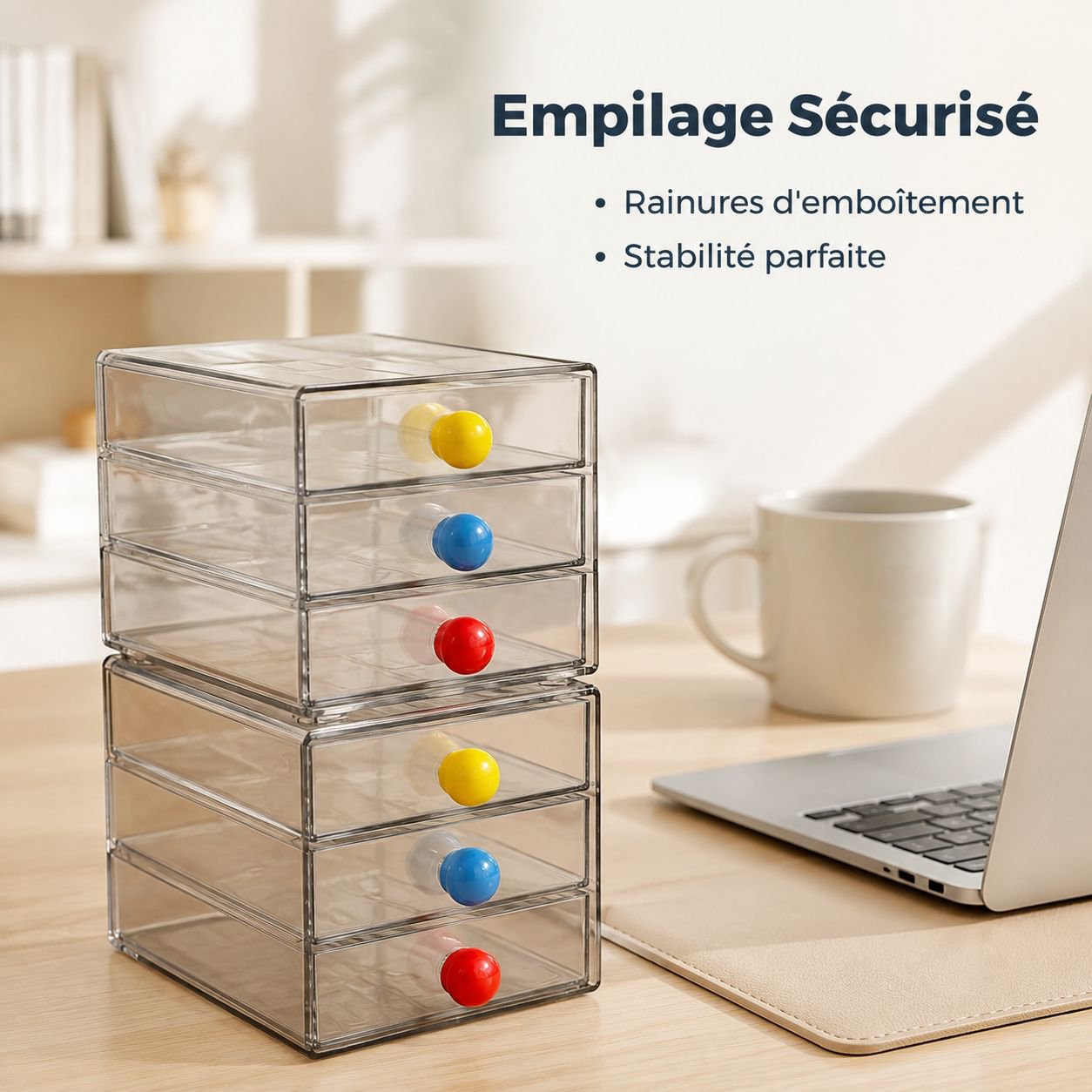 Boîte de rangement de bureau empilable à plusieurs tiroirs