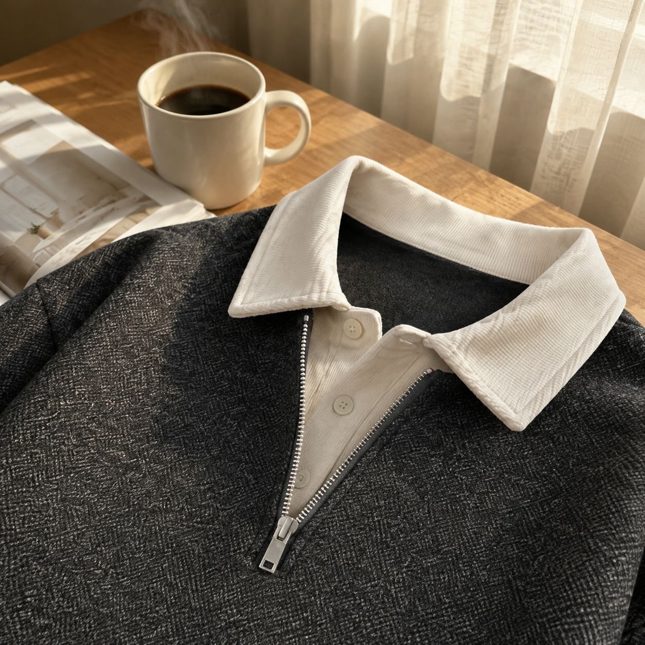 秋冬厚手ウール調レイヤード風プルオーバーニット全体画像
