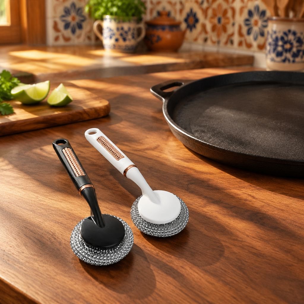 Cepillo de cocina de mango largo para limpiar ollas