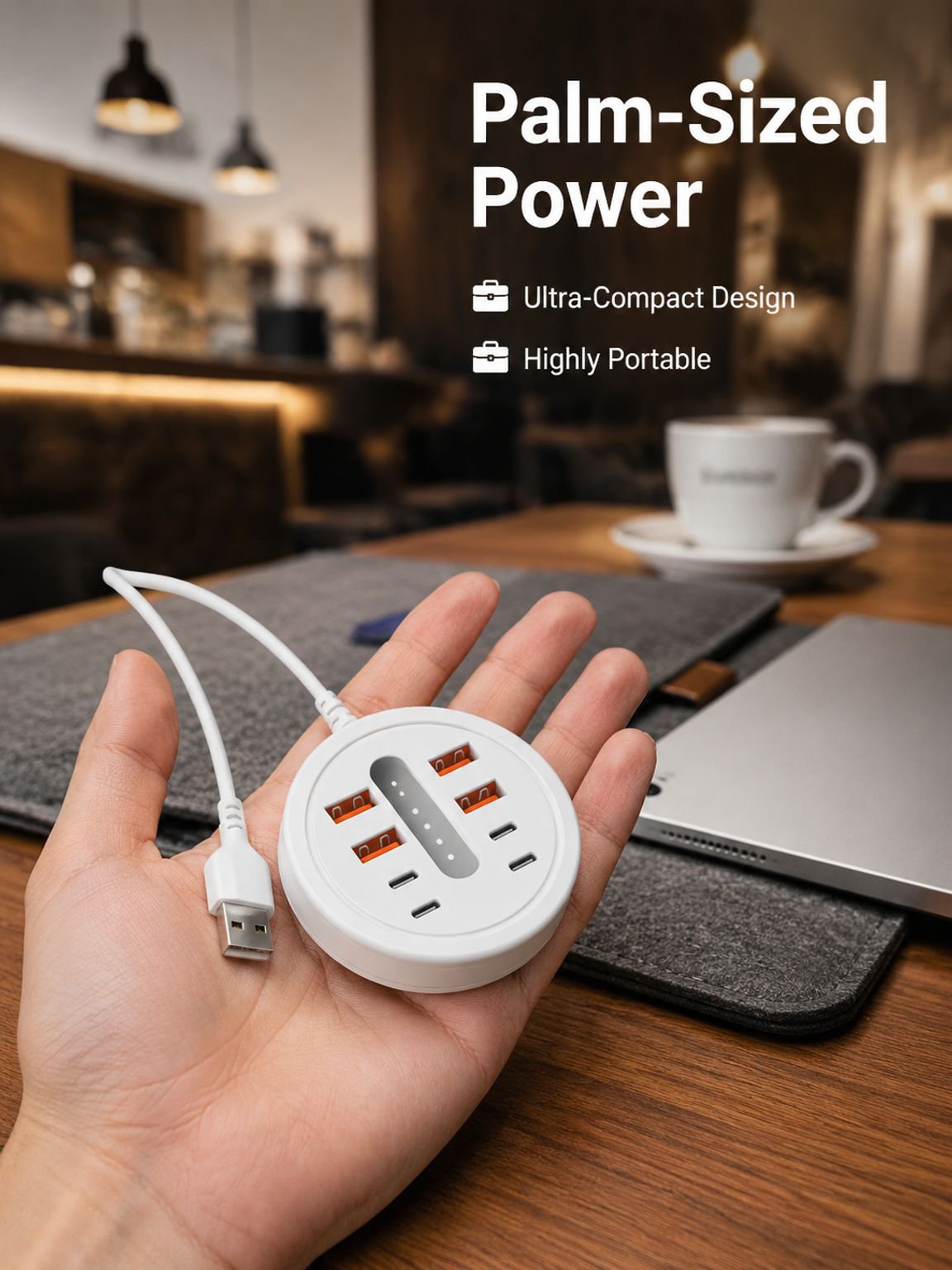 Circular 8-in-1 Portable Multi-Port Dock with USB + Type-C Fast Charging Phone Adapter Power Strip