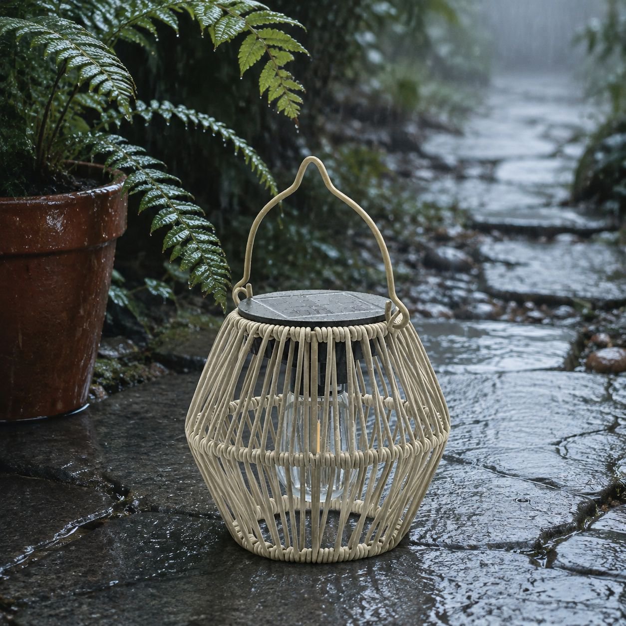 Lámpara de mesa solar impermeable de bambú para exteriores