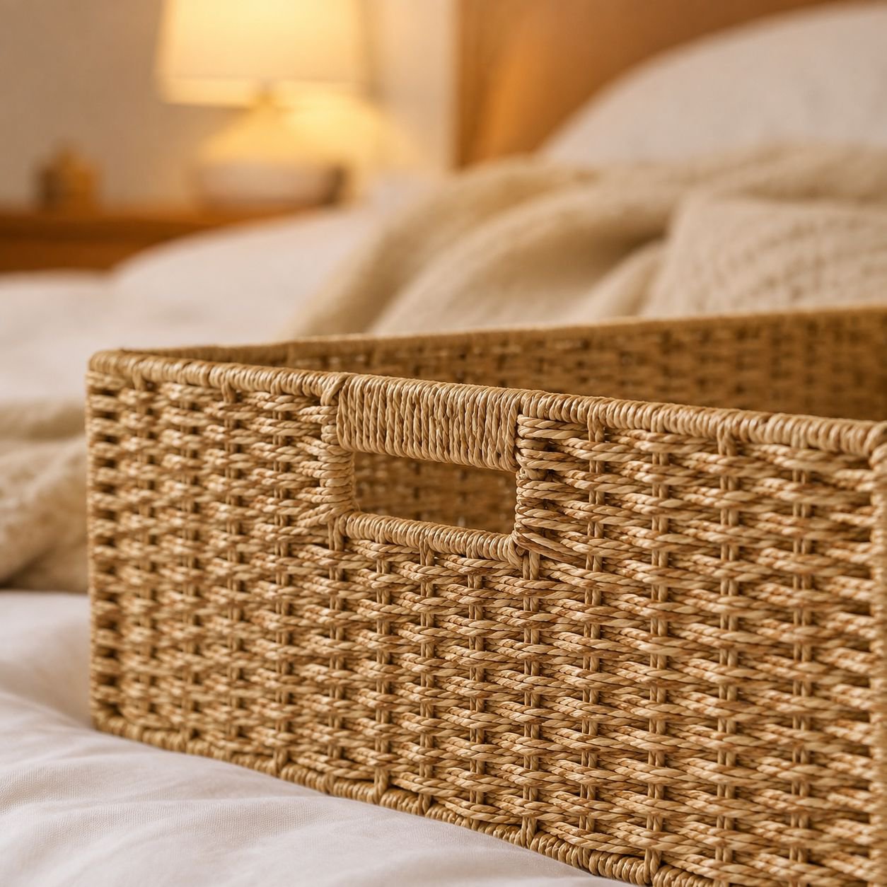 Iron Frame Storage Basket with Handle, Round and Rectangular Paper Rope Braided Basket