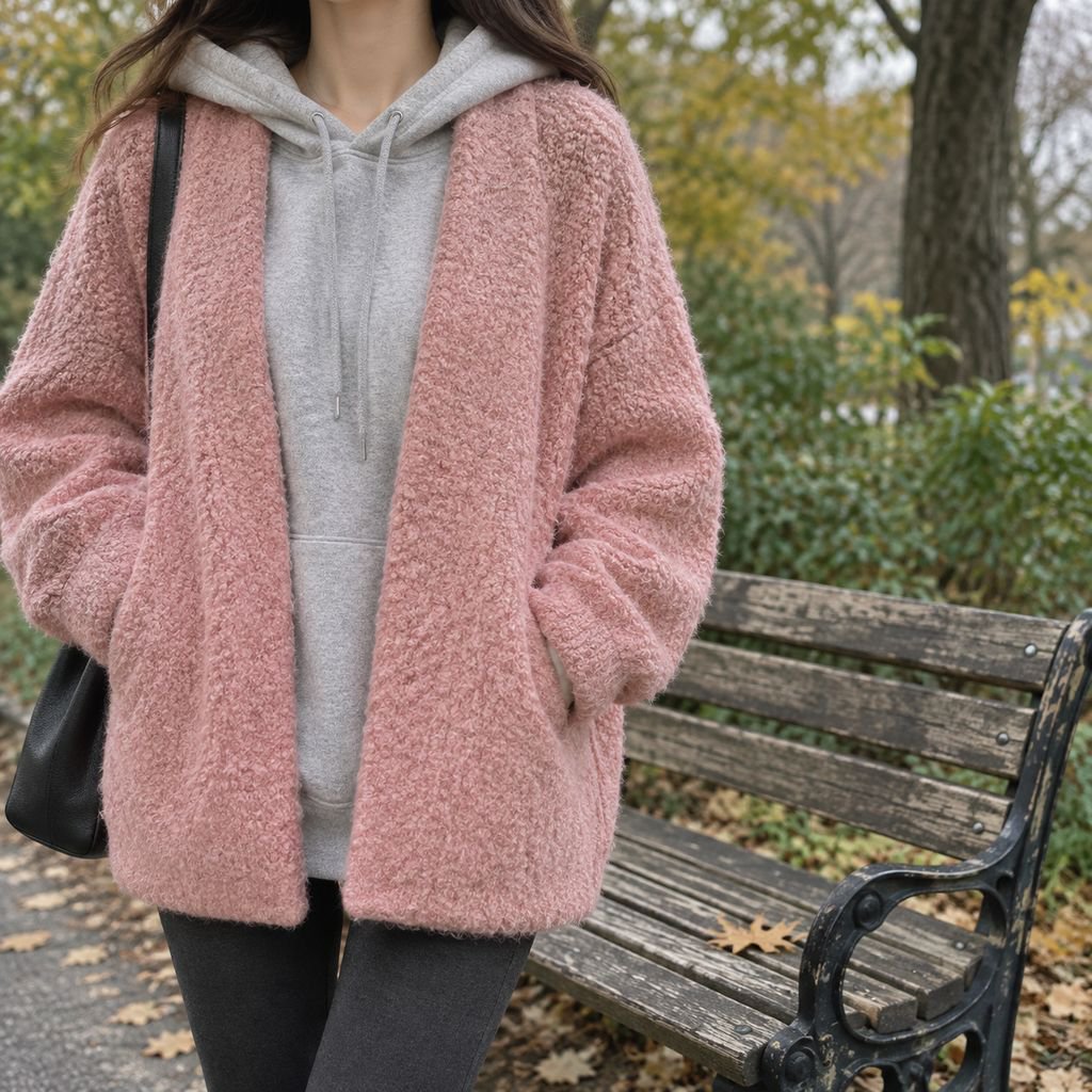 Women's Loose Fit V-Neck Lantern Sleeve Knit Cardigan