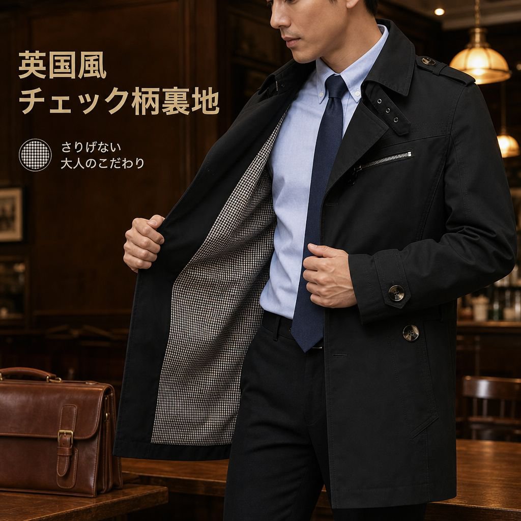 メンズ ピュアコットン ミドル丈 トレンチコート