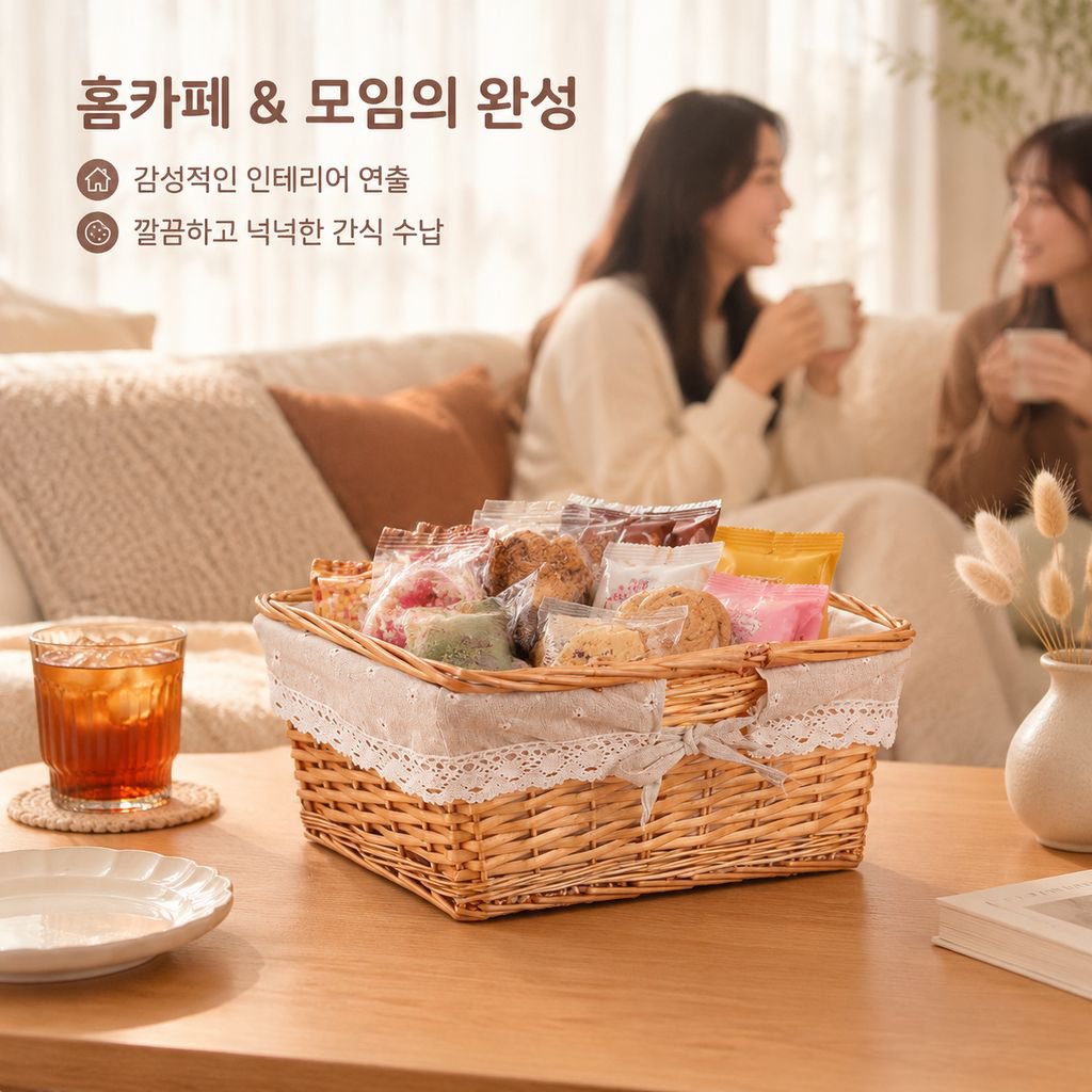 가정용 라탄 롱 브레드·과일·간식 수납 바구니