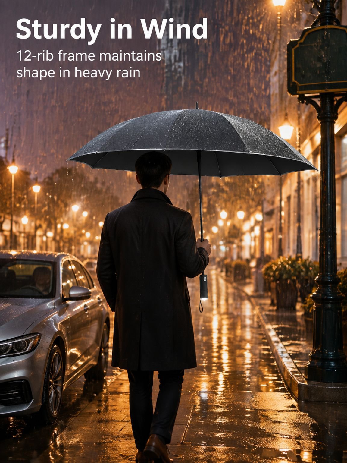 Umbrella with built-in LED light for low-light visibility