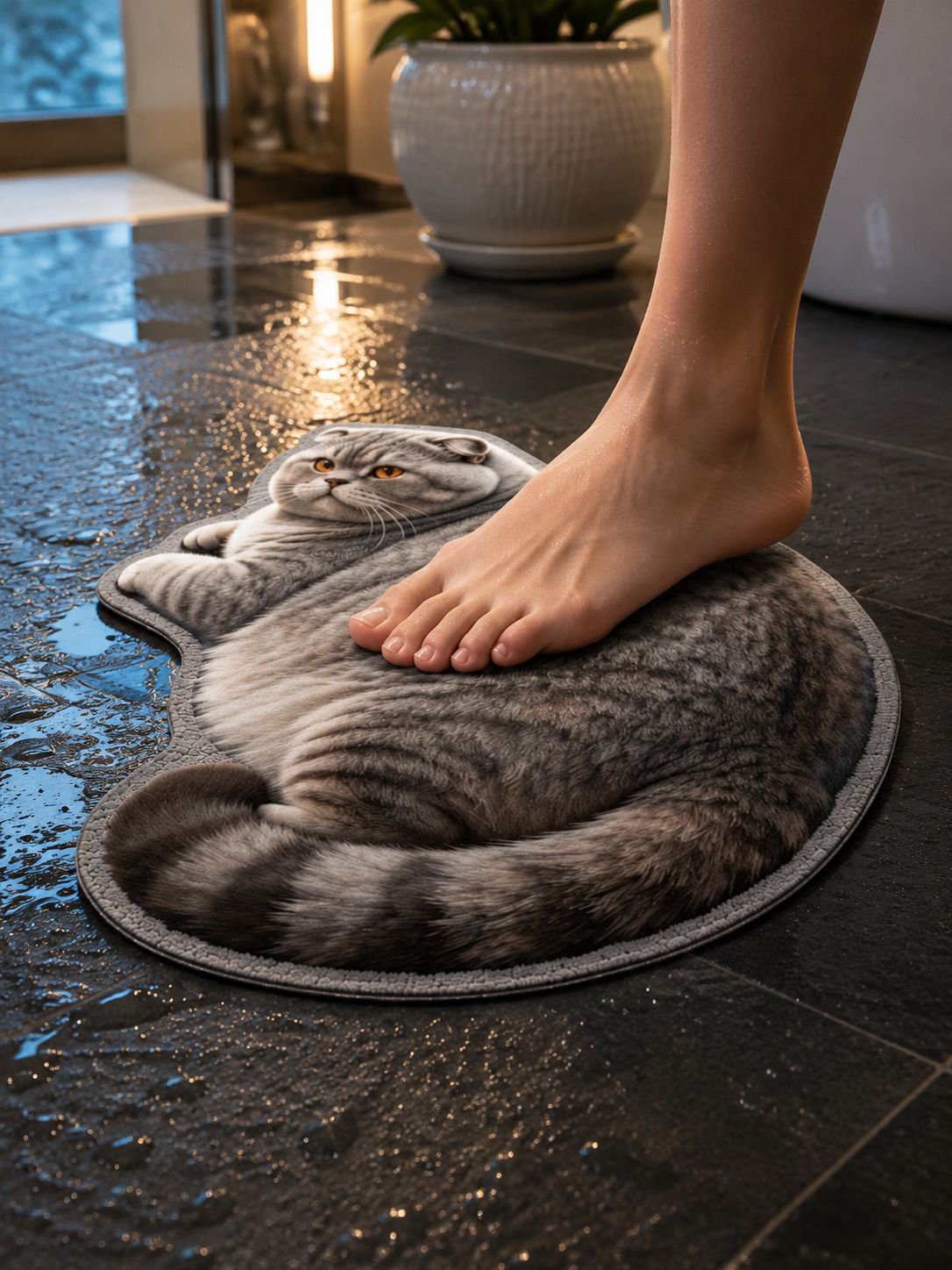 Water droplets being absorbed by diatom mud bath mat