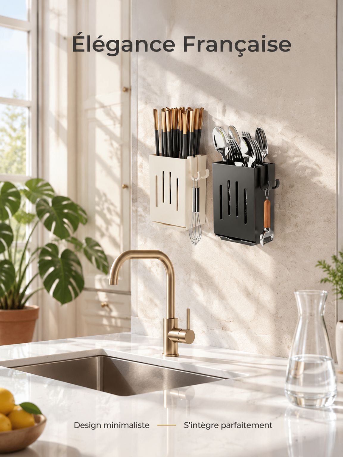 Accessoire de cuisine pour ranger proprement les couverts au mur