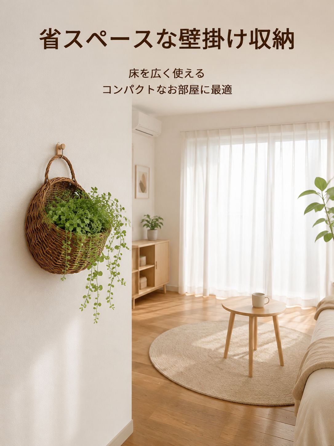 竹編み壁掛けフラワーバスケット 