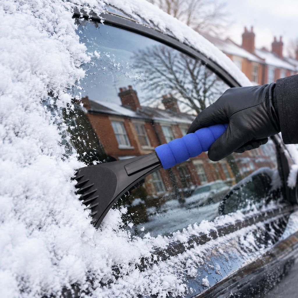 Close-up view of the shovel's sturdy blade for efficient snow removal