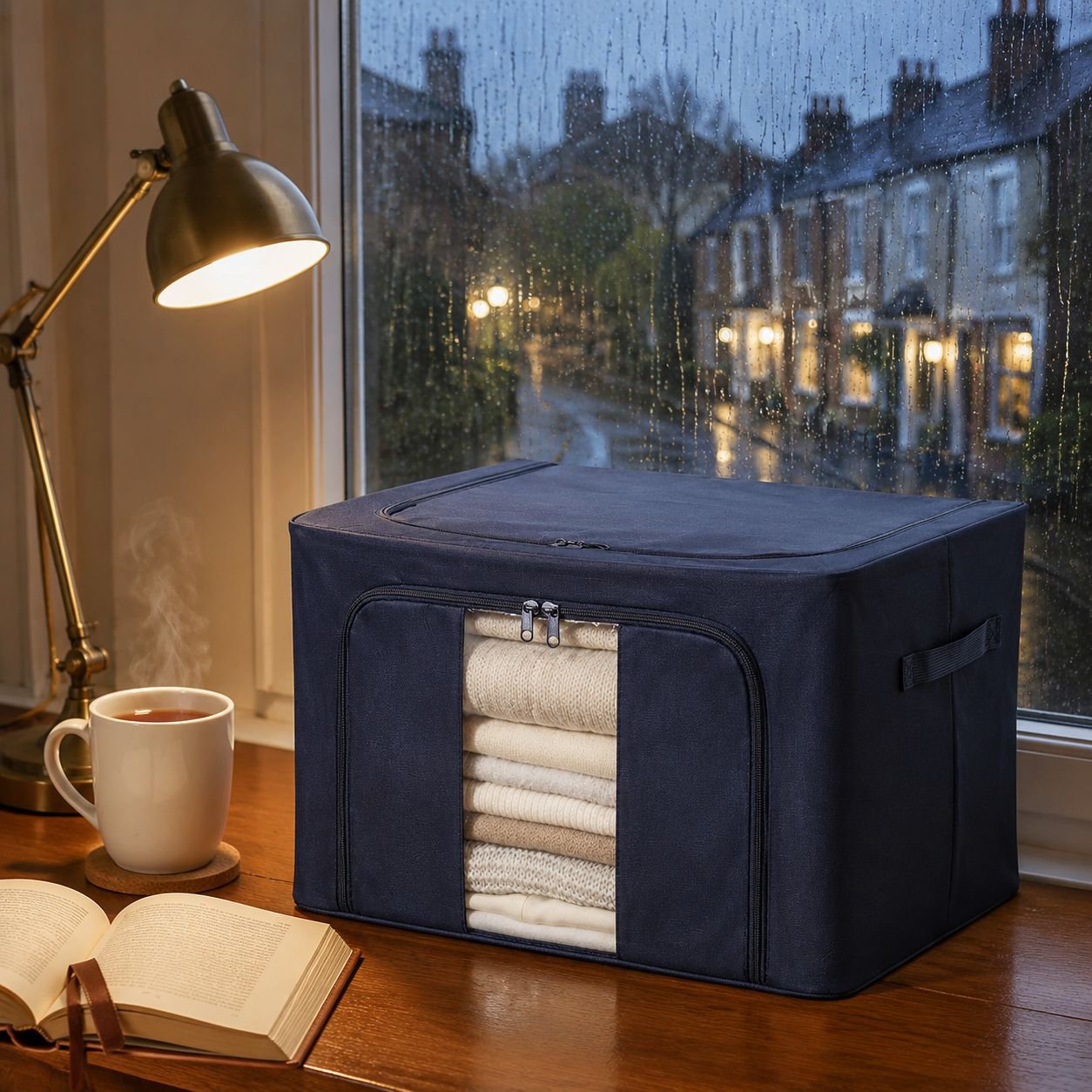 Visible window large steel clothing storage box front view