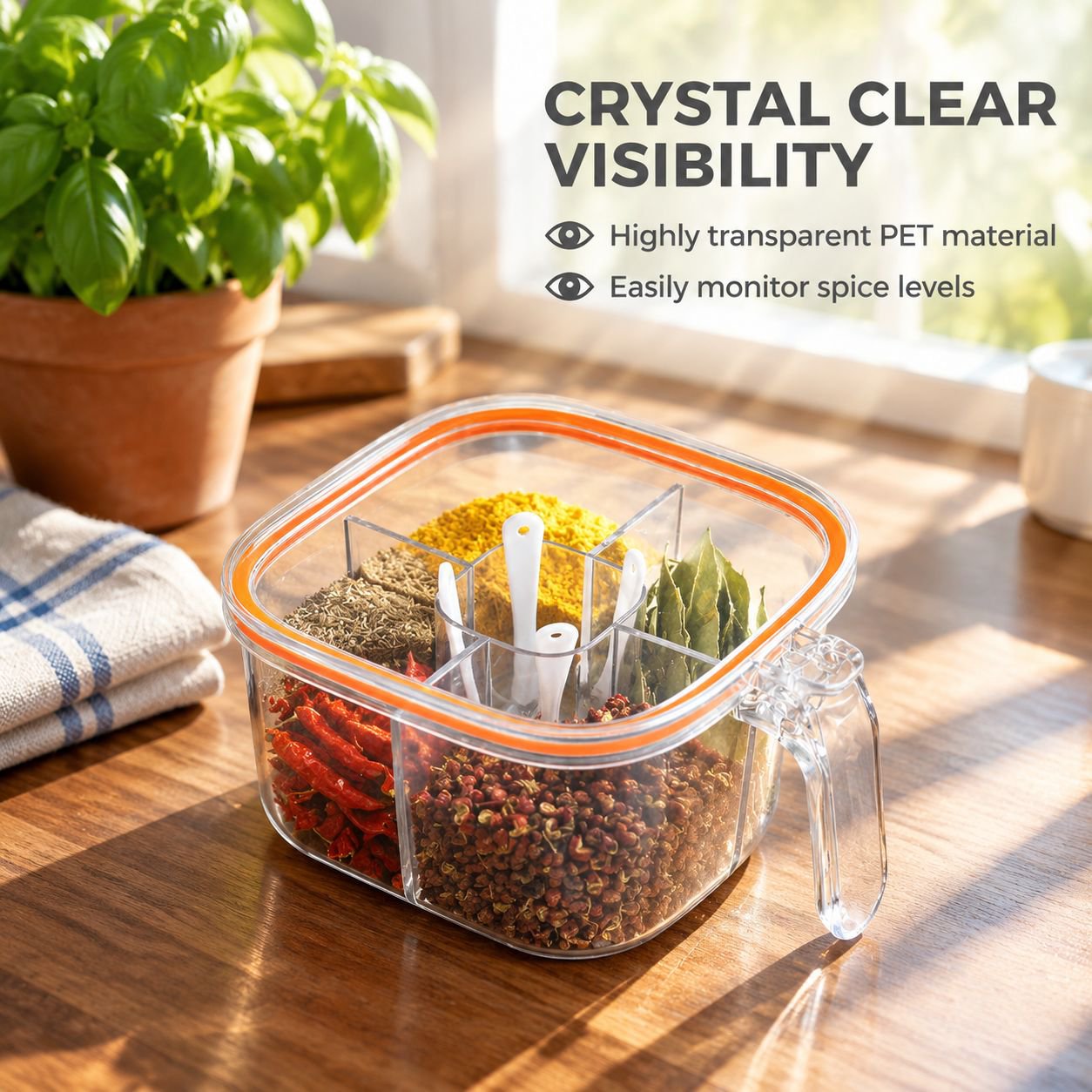 User-friendly seasoning container with separate compartments for different spices