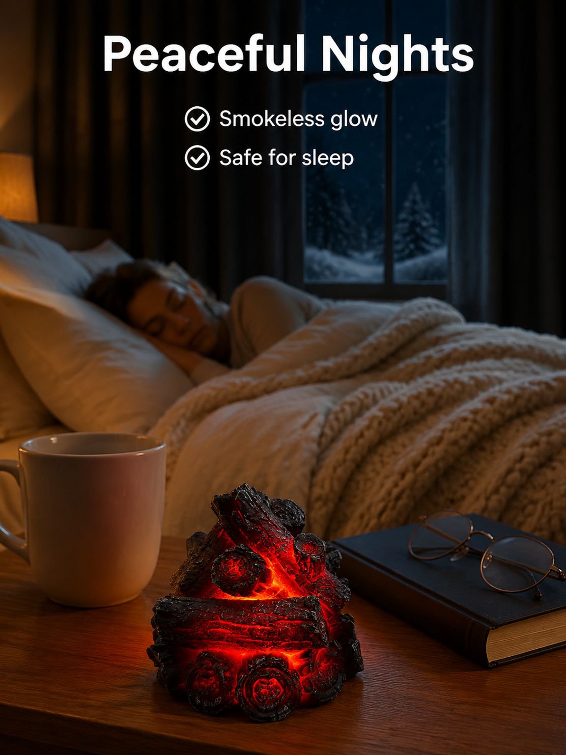 Resin Simulated Charcoal LED Flame Ambient Light, Modern Minimalist Battery-Powered Charcoal Pile, C