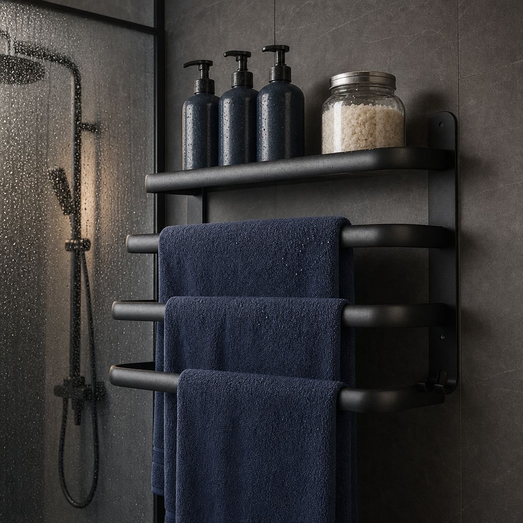 No-Drill Bathroom Towel Rack and Shelf Combo