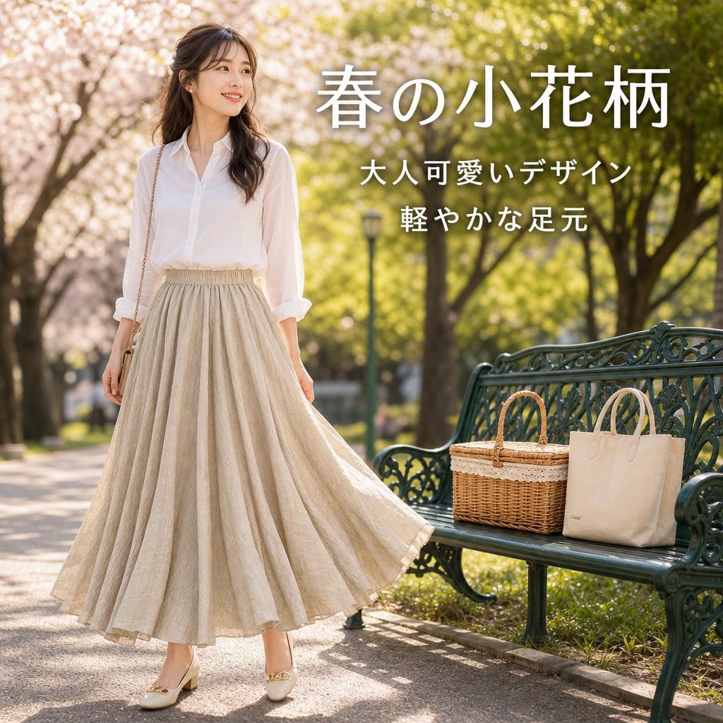 ウエストゴム付き花柄二重レイヤースカート