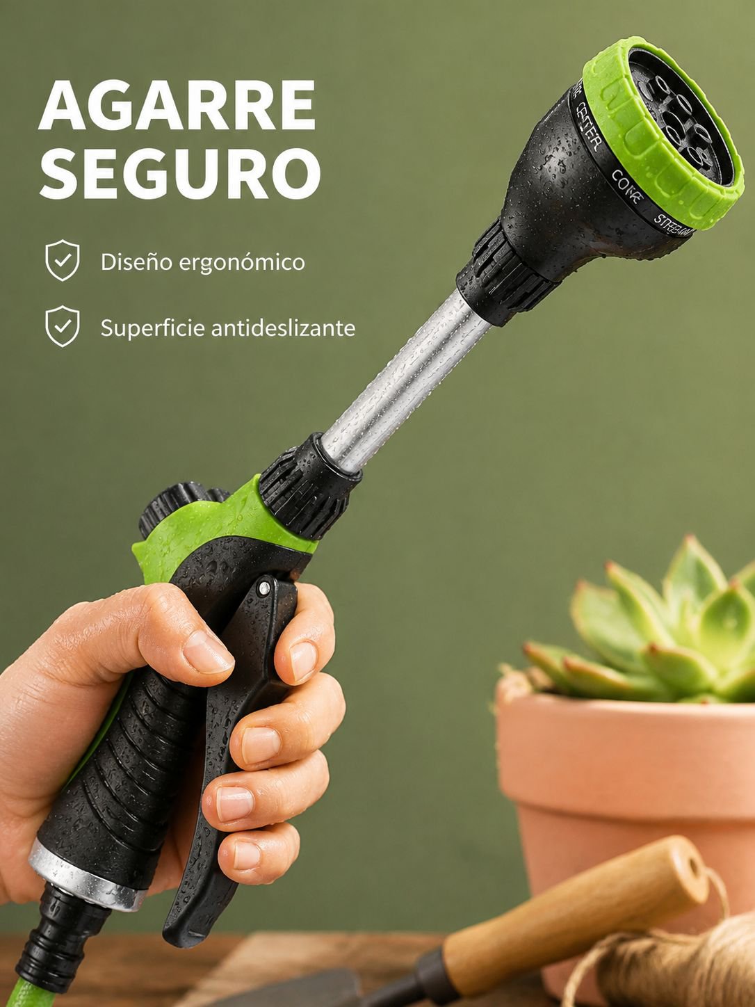 Pistola de riego multifuncional con boquilla ajustable