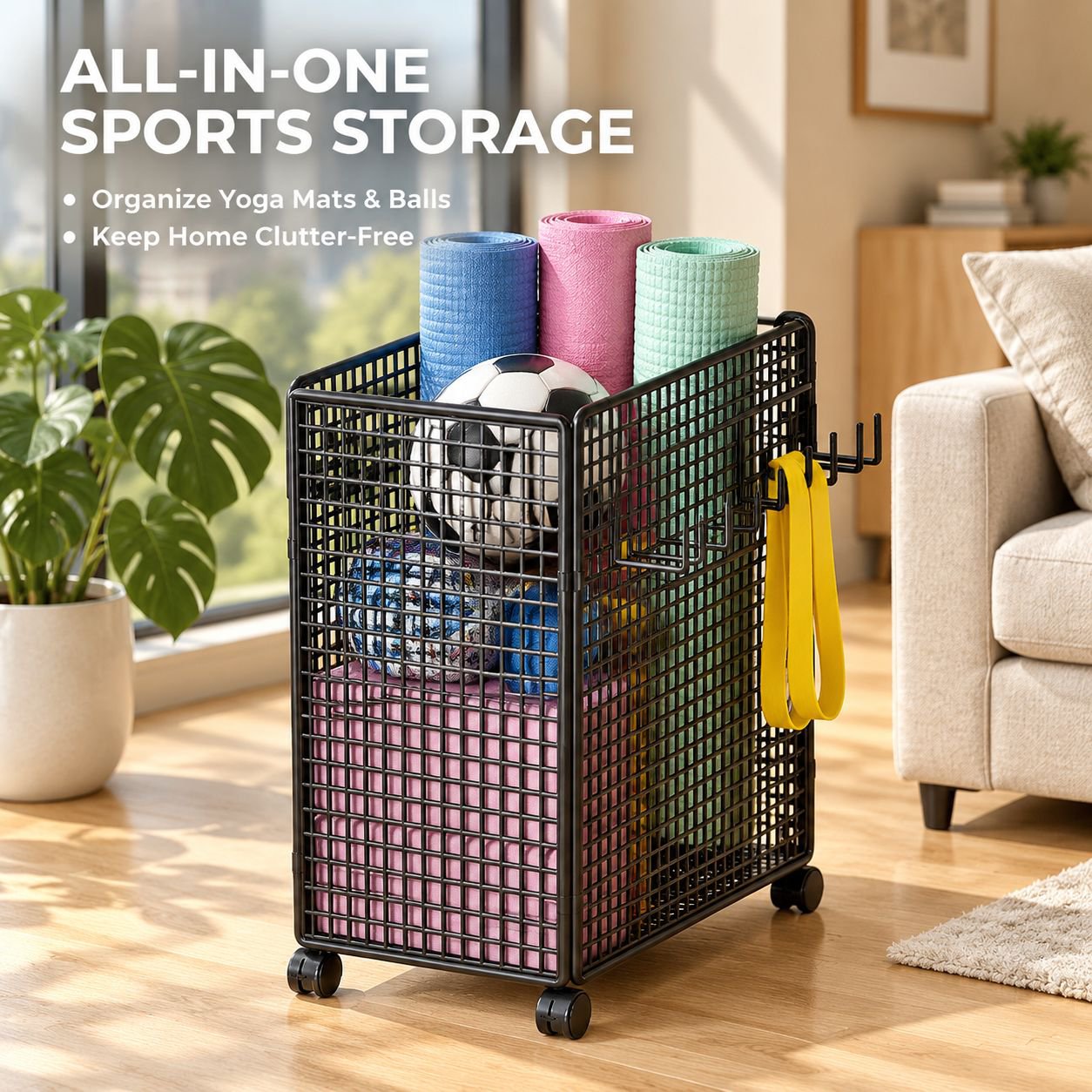 Multi-functional Yoga Mat Storage Bin with Wheels