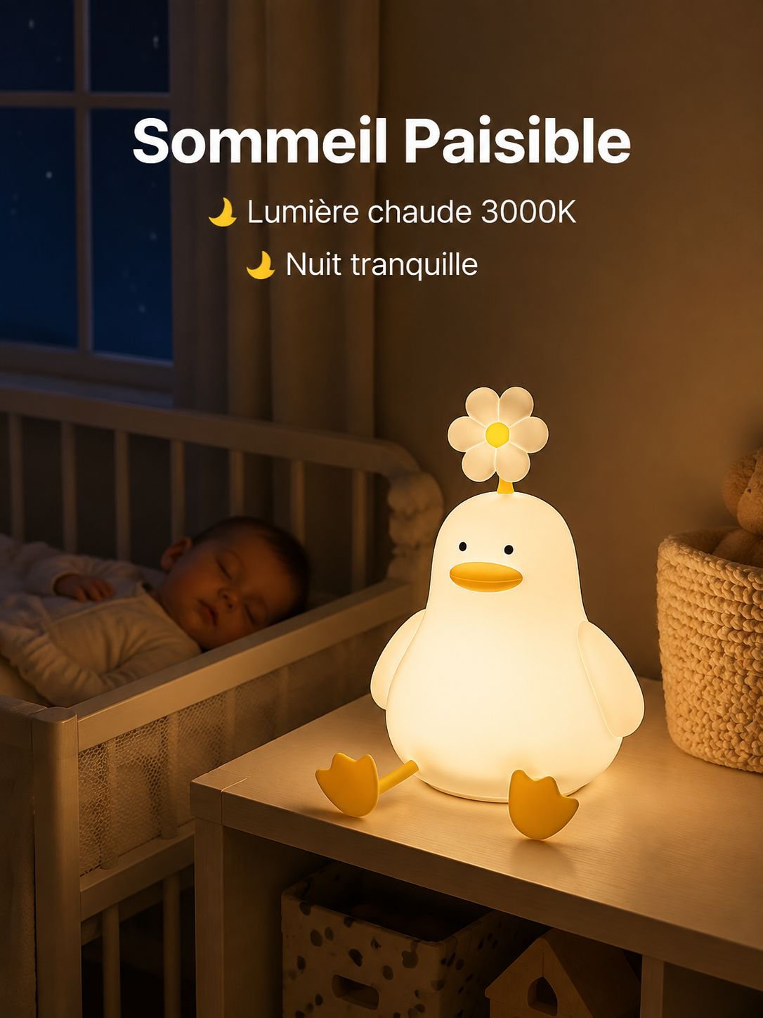Canard fleur dormir avec petite veilleuse lit avec induction cadeau anniversaire enfant pat lampe jo