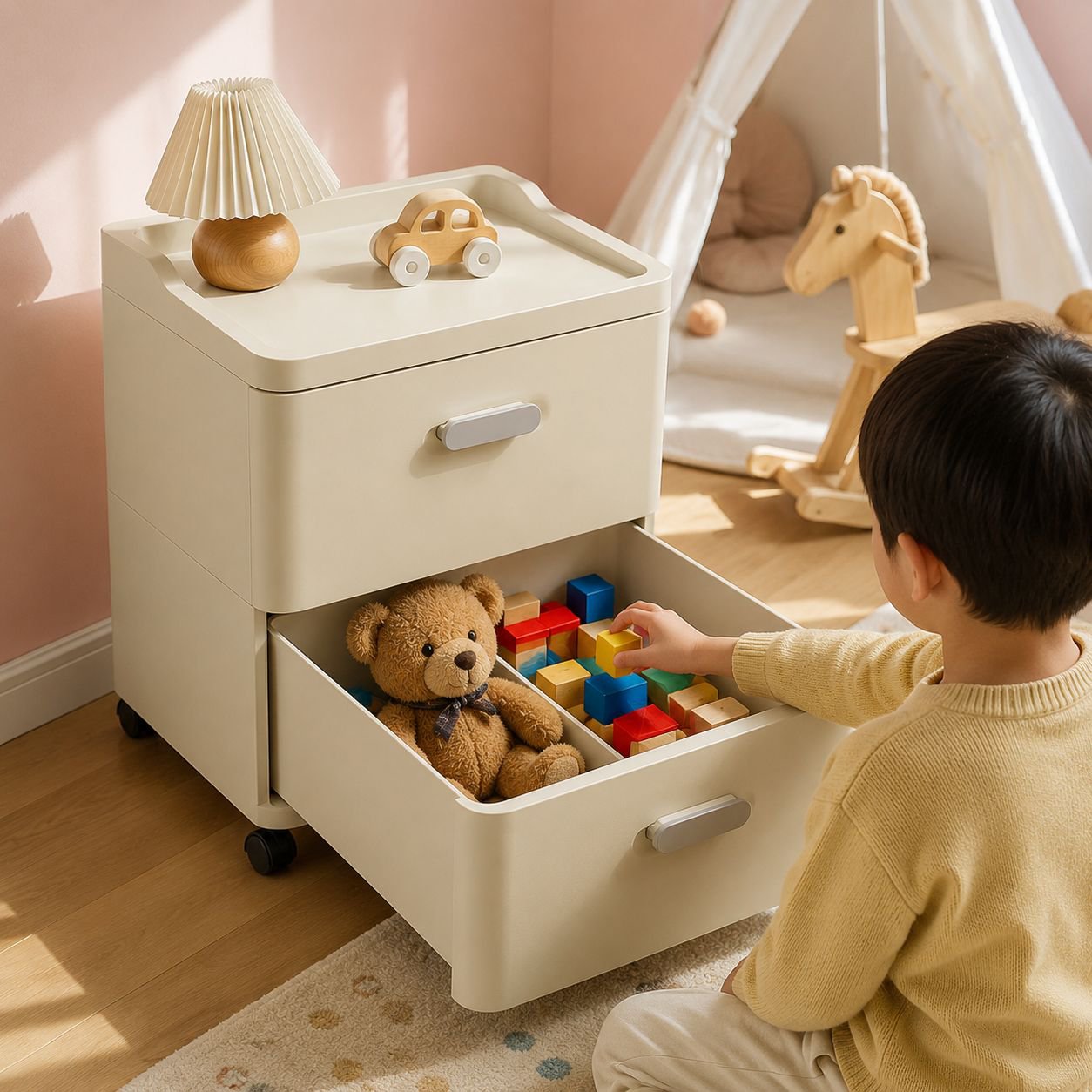Stylish cabinet with multiple drawers for home use