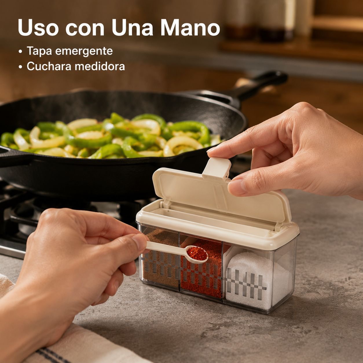 Bote de especias hermético de grado alimenticio con cuchara