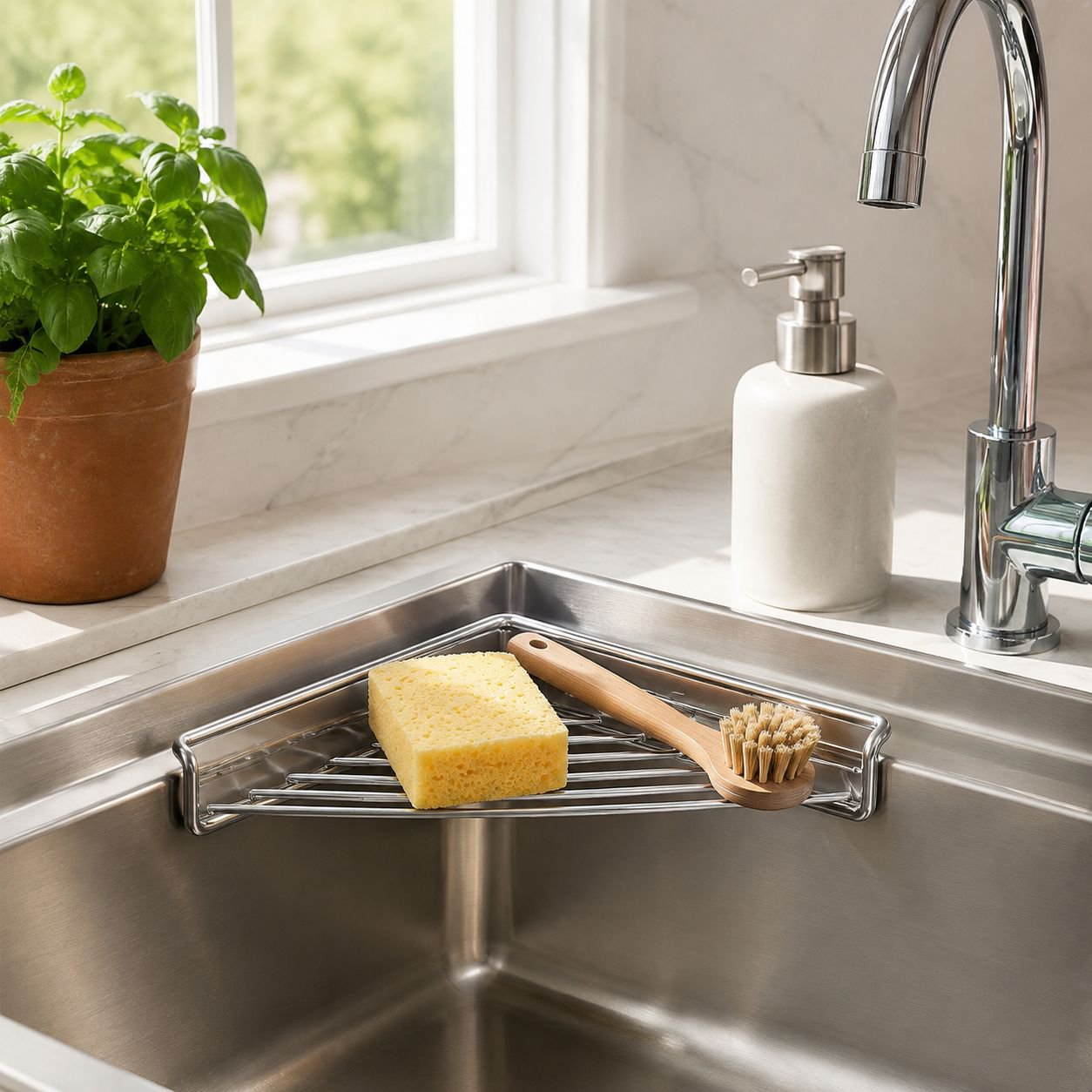 Stainless steel kitchen sink drain rack