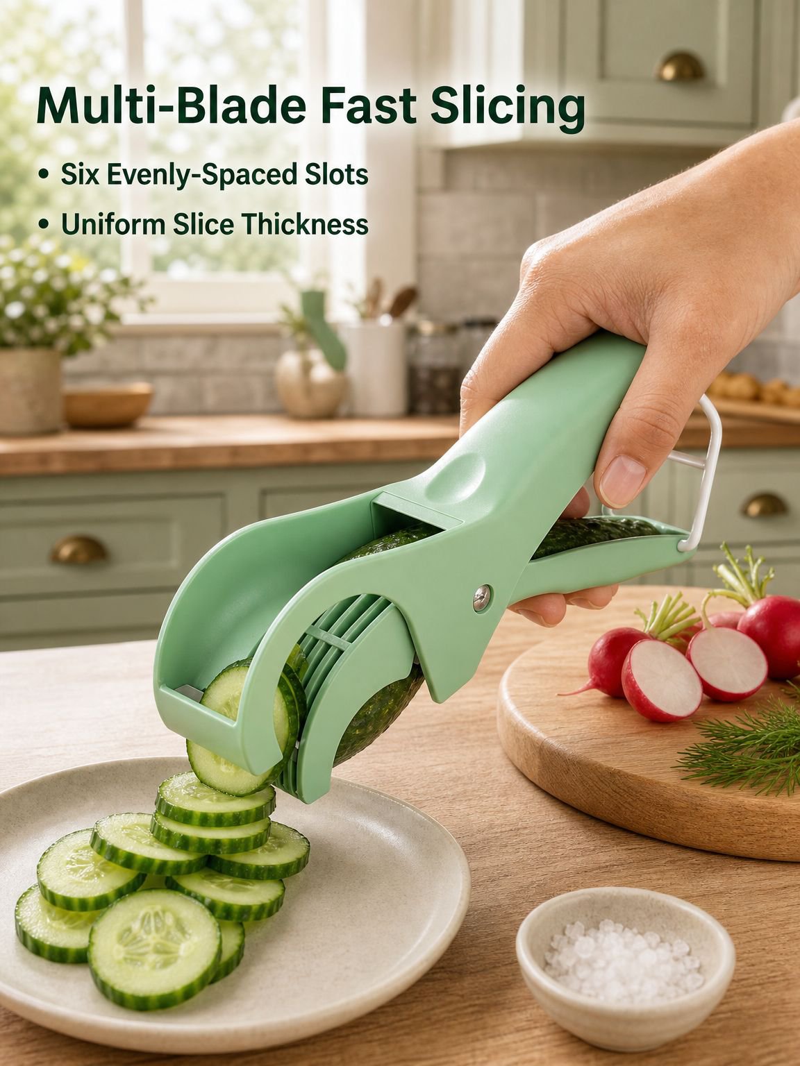Stainless steel fruit and vegetable slicer for salad preparation