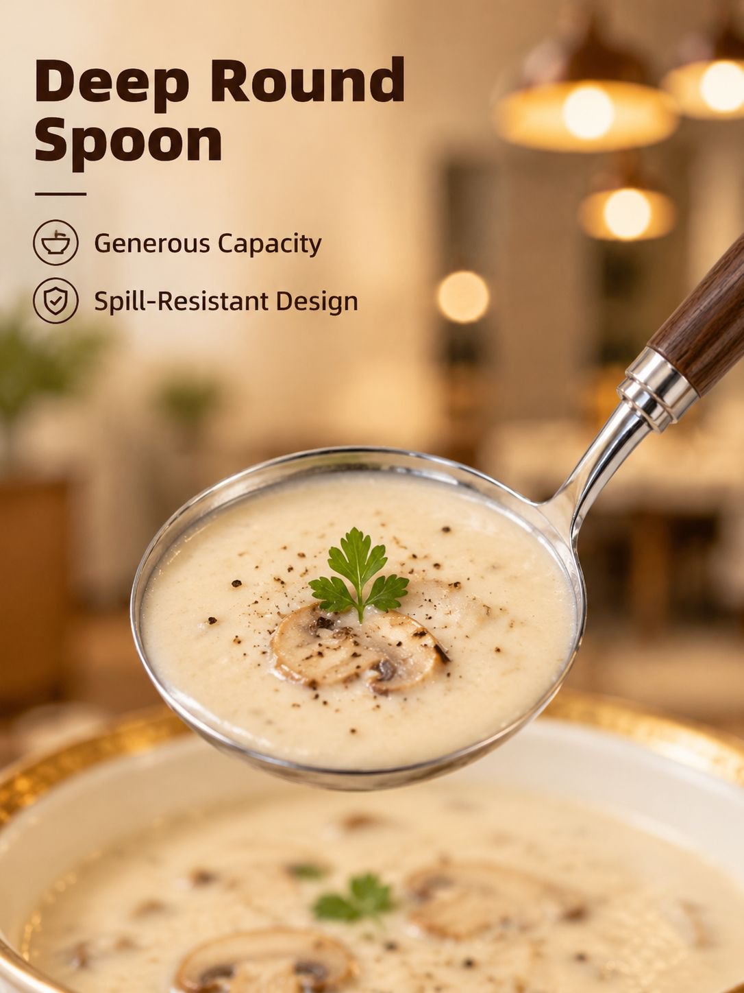 Stainless steel walnut wood spoon