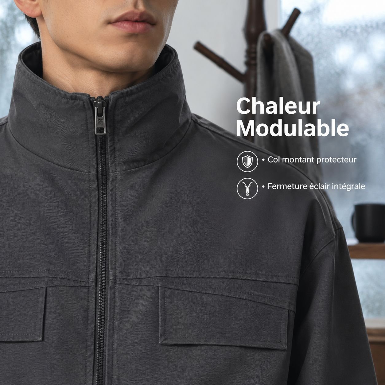 Veste homme col montant style japonais automne hiver