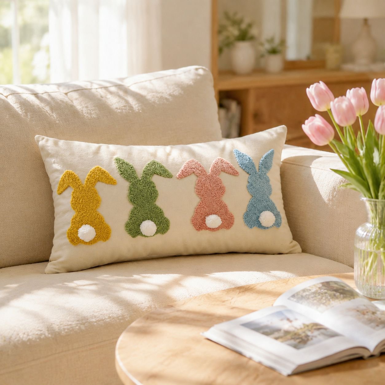 Easter Bunny Pillowcase Pillowcase Easter Home Decor Home Embroidery