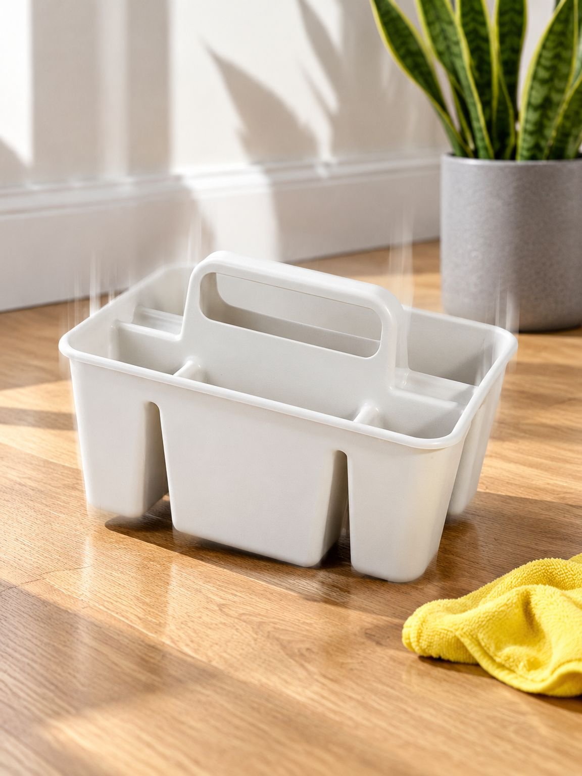Portable handheld storage cleaning basket with ergonomic carry handle