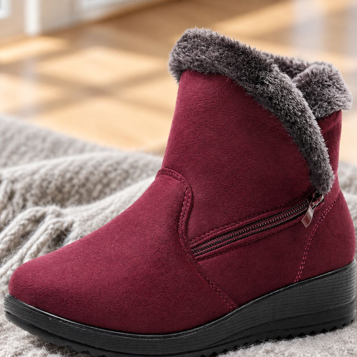 中高年女性用 冬用裏起毛保温北京布靴 スノーブーツ 大きいサイズ