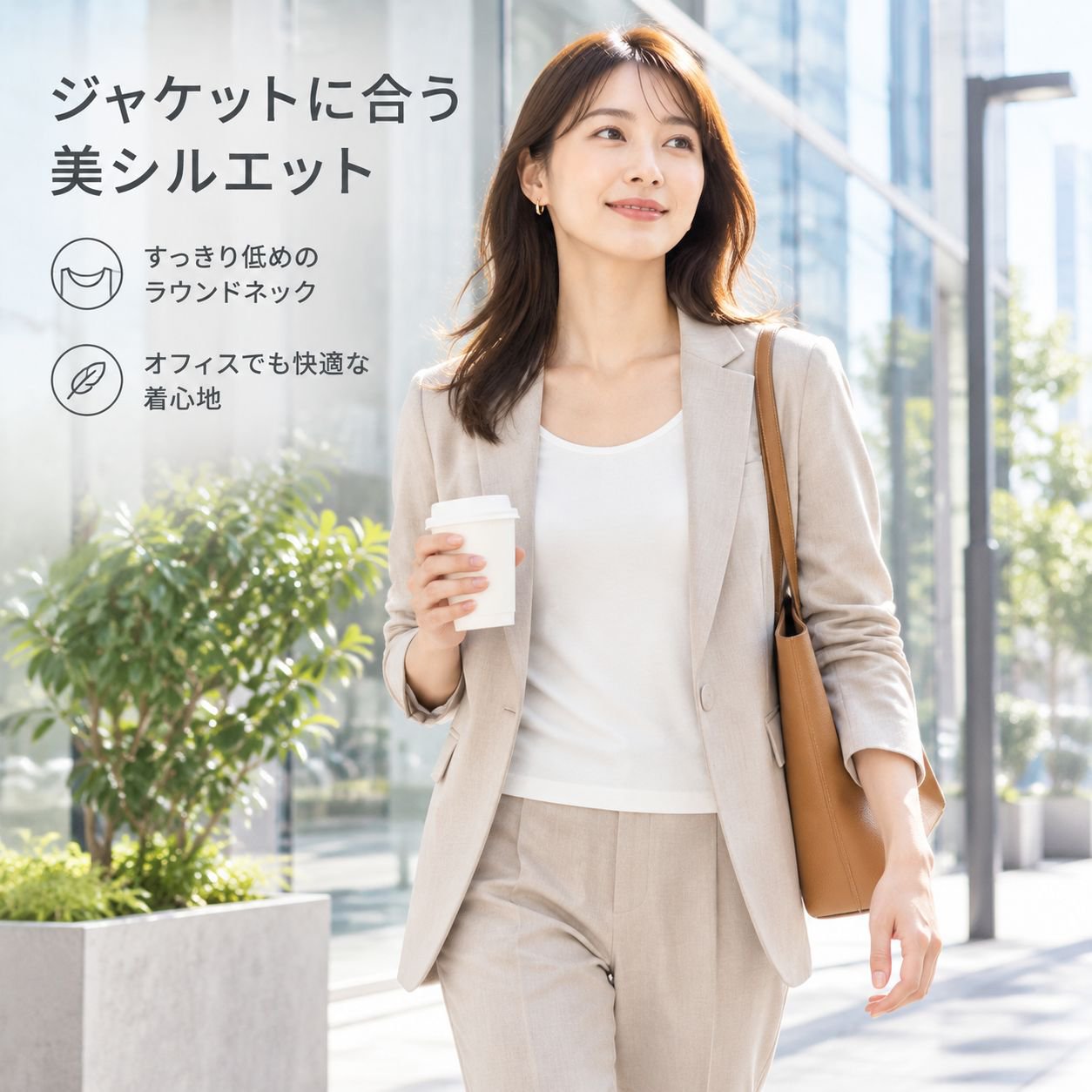 綿100% 低襟 長袖 インナー レディース 春秋 ホワイト ベースレイヤー 肌着 トップス