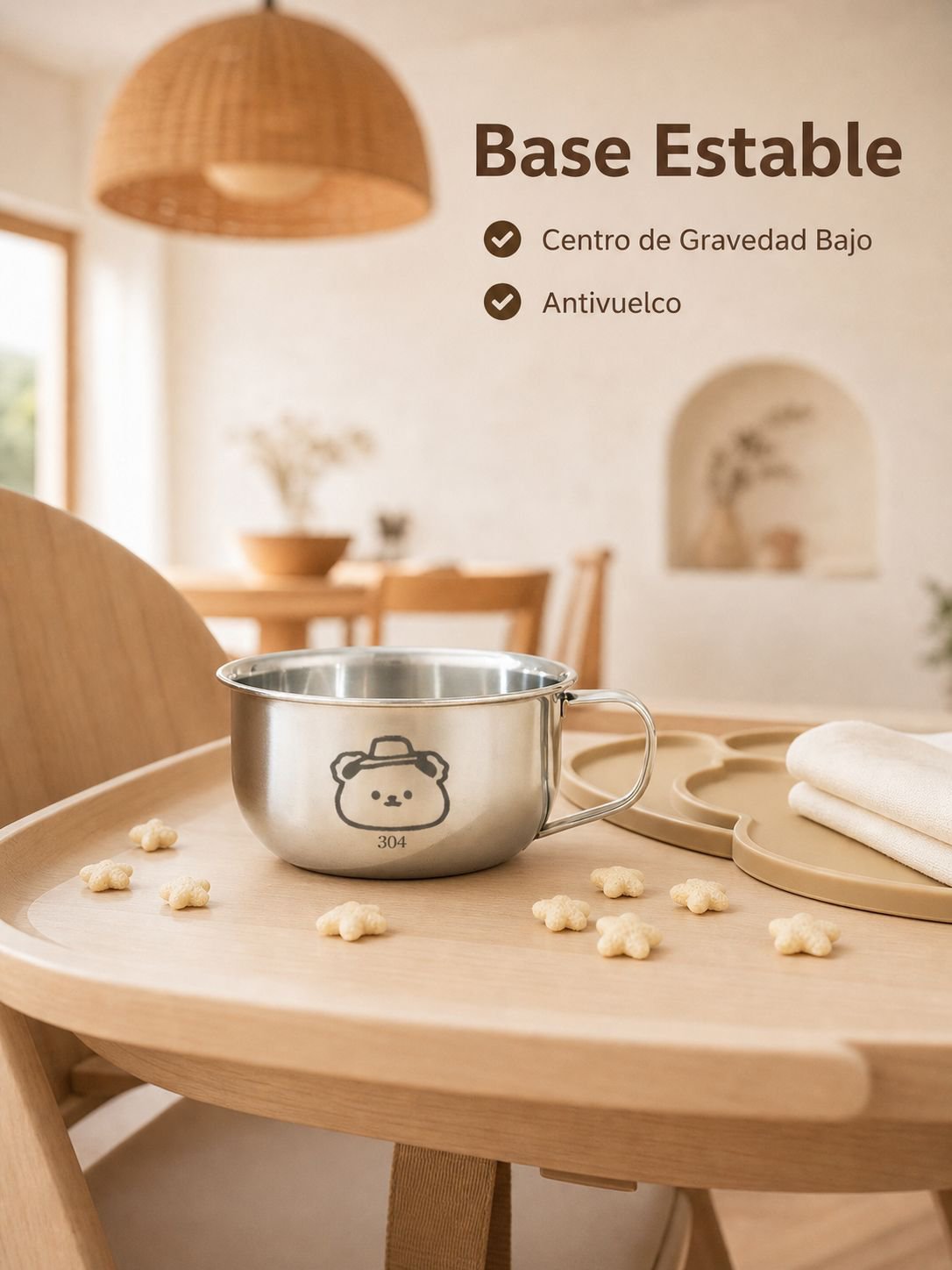 Vaso infantil de acero inoxidable con asa y protección contra quemaduras