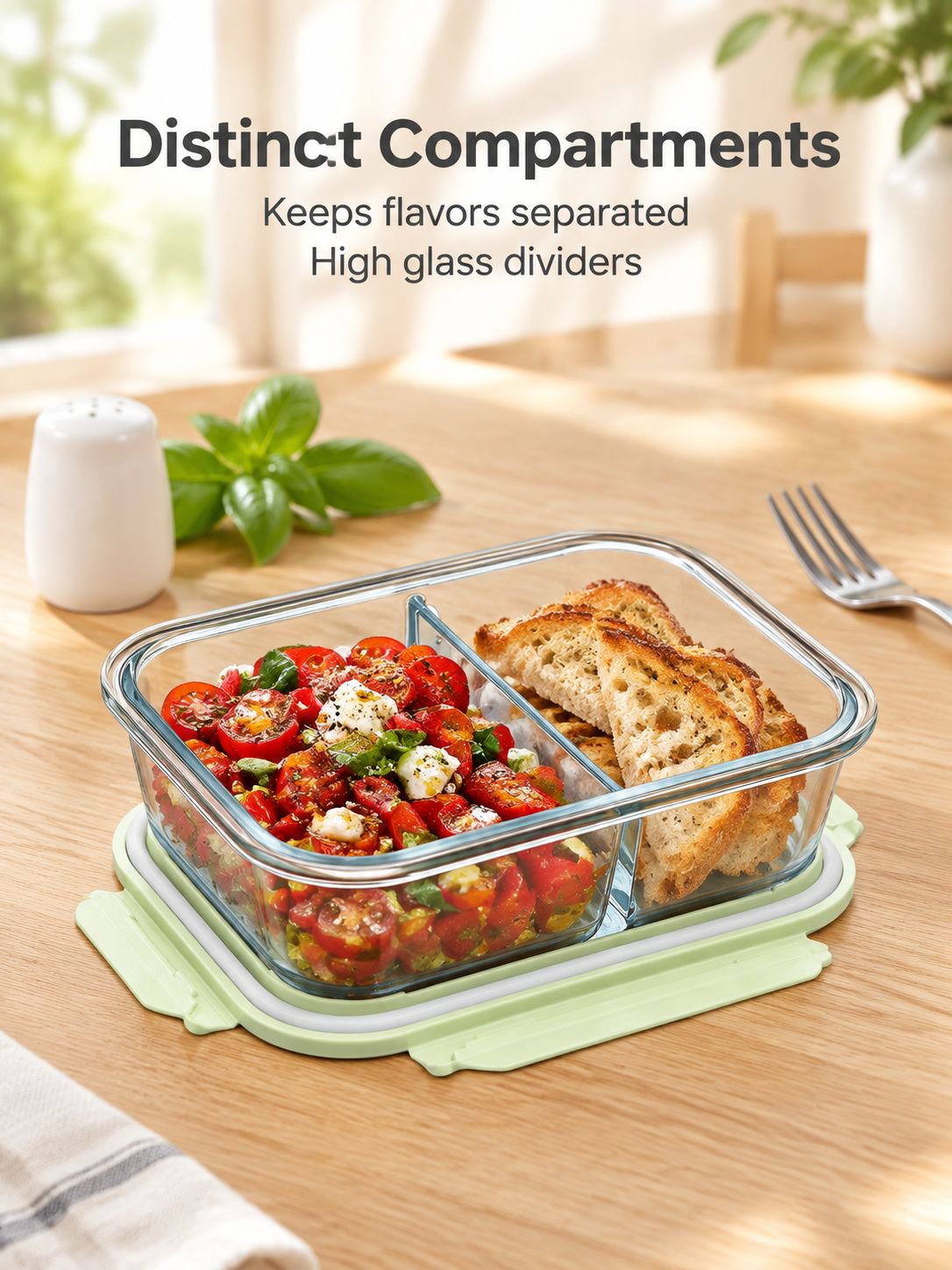 Microwave safe glass food container for packing lunch at work or school