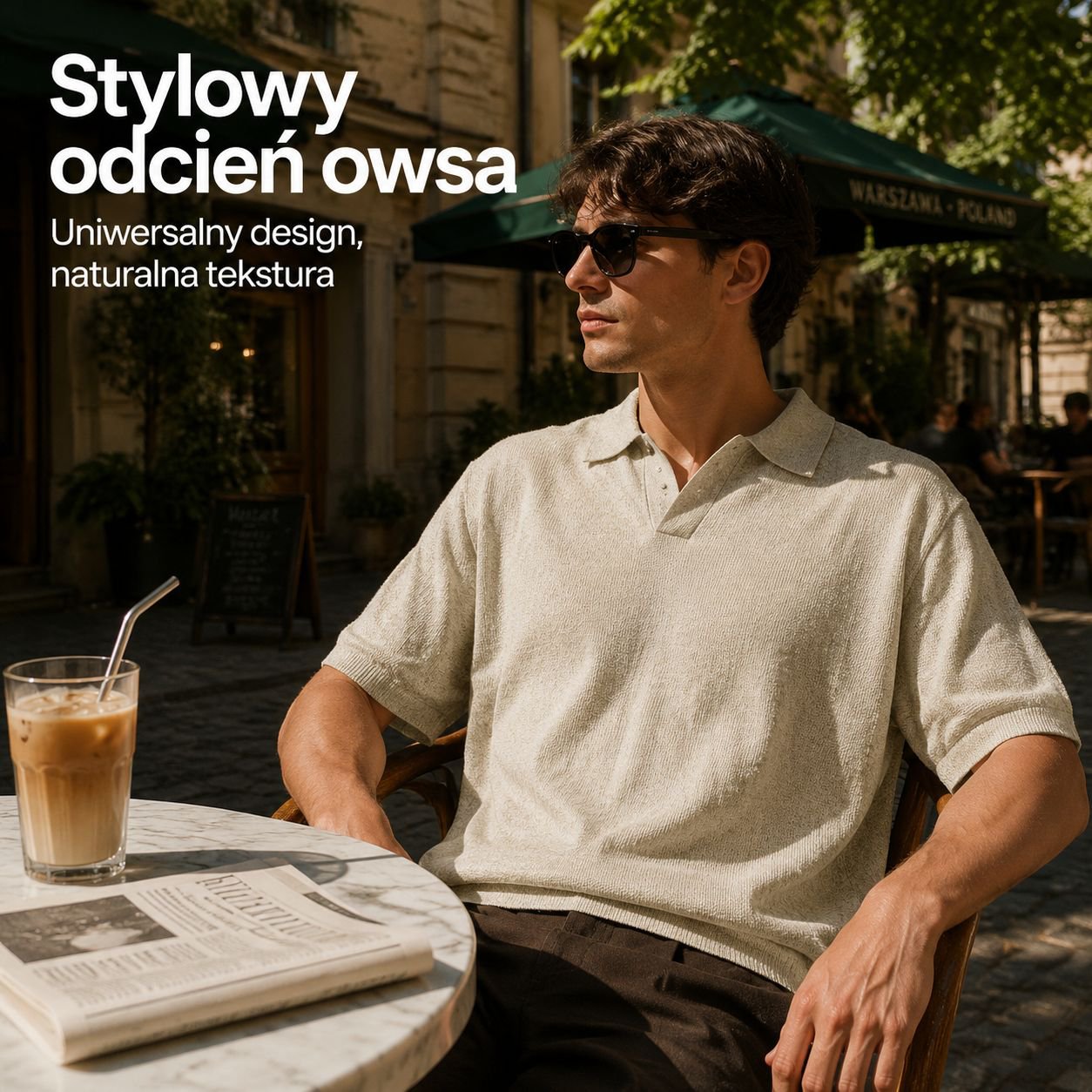 Męski luźny sweter z krótkim rękawem i kołnierzem mewim, styl amerykański, na lato