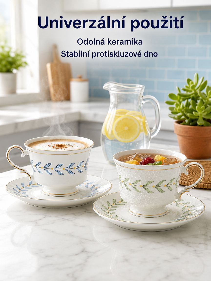 Sada keramických šálků ve svěžím stylu