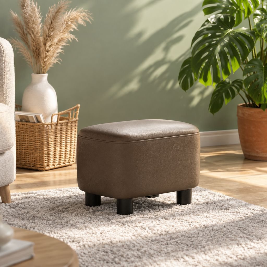 Minimalist Style Small Leather Stool Entryway Shoe Changing Ottoman