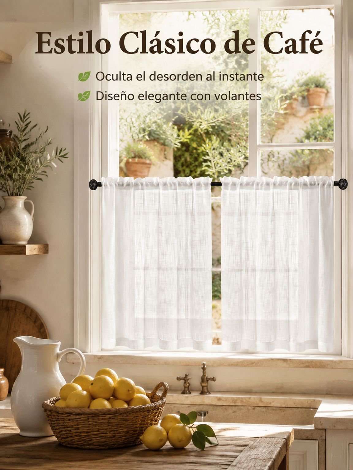 Cortina divisoria de lino para cocina, opaca para ventanas