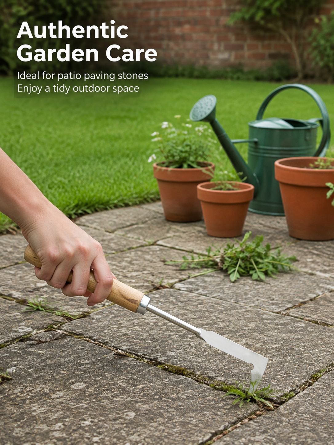 Multifunctional right-angle manual weed remover tool in use