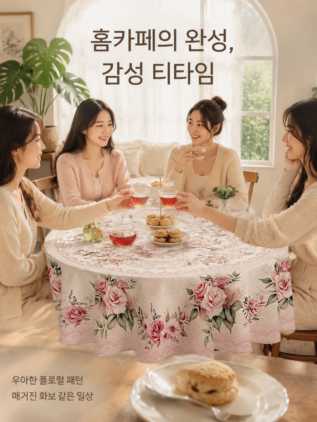 유럽식 식물 프린트 원형 테이블보