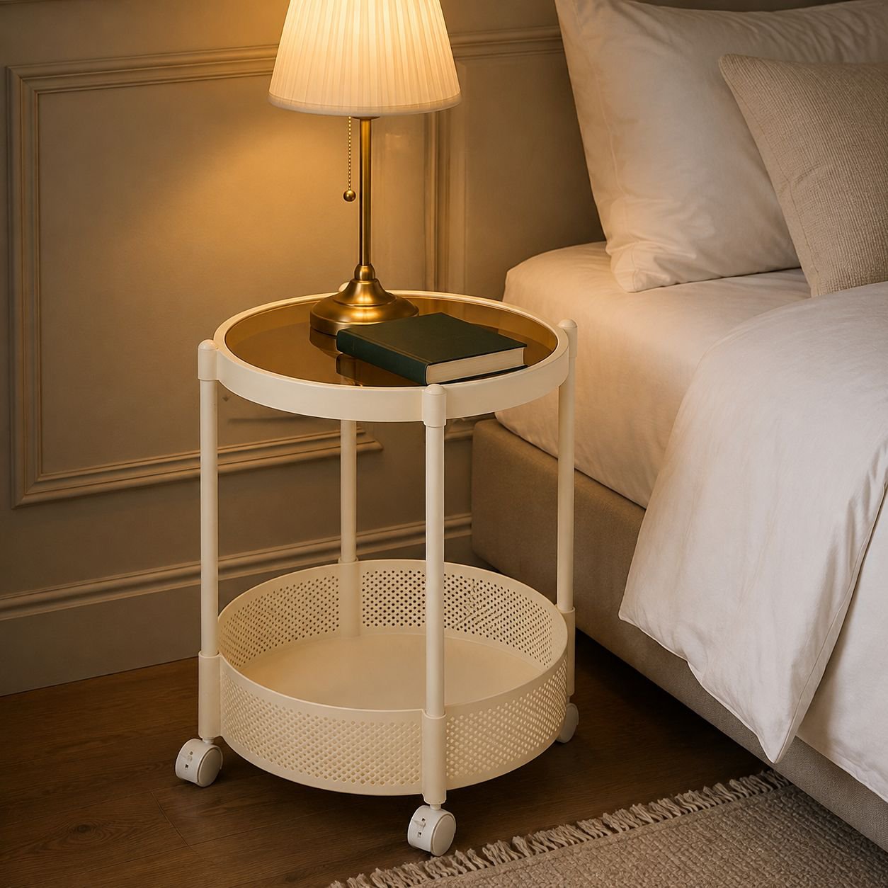 Movable glass side table for living room