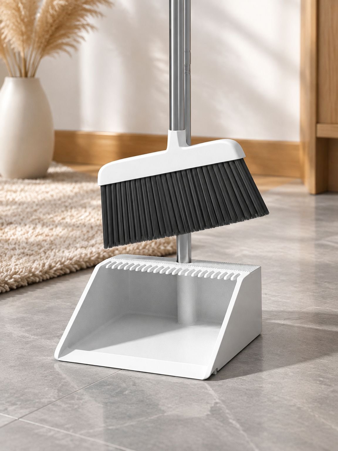 Space-saving foldable broom and dustpan set for easy storage